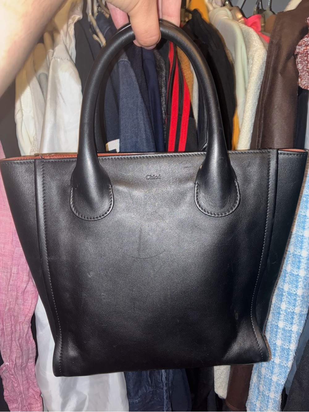 Chloé Made in Italy Black Leather Top-Handle Tote